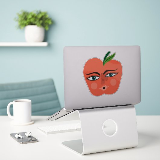 Happy Apple Whimsical Sticker (Laptop op bureau)