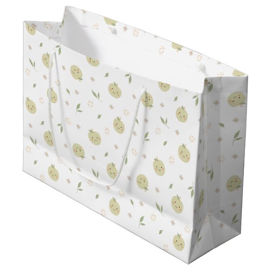 Happy Apples Patroon - Grote Gift Bag Groot Cadeauzakje (Voorkant Gekanteld)