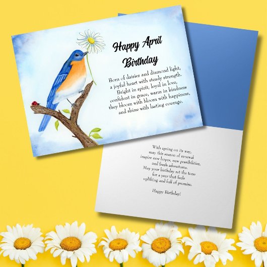  Happy April Birthday with Bluebird Kaart