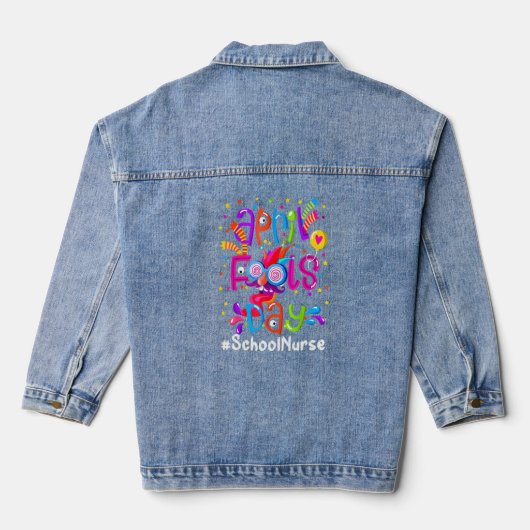 Happy April Fool's Day 1 April 2022 Schoolverpleeg Denim Jacket (Achterkant)