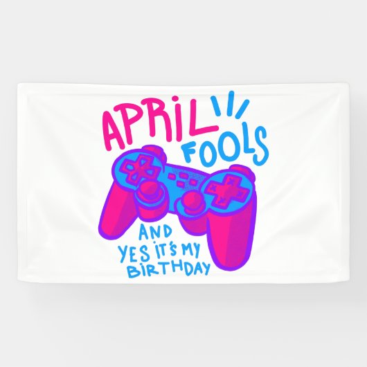 Happy April Fools Day verjaardagsgamer Spandoek (Horizontaal)