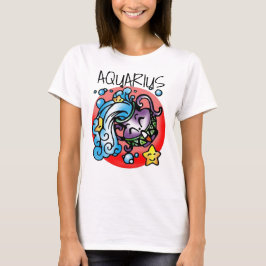 Happy Aquarius Paarse Cartoon Vase-afvalwater T-shirt