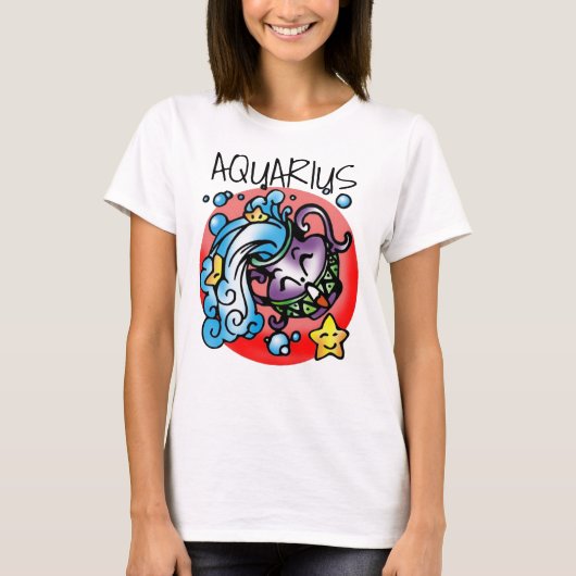 Happy Aquarius Paarse Cartoon Vase-afvalwater T-shirt (Voorkant)