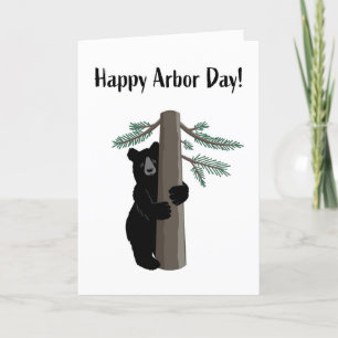 Happy Arbor Day Cute Black Beer Hugger Kaart