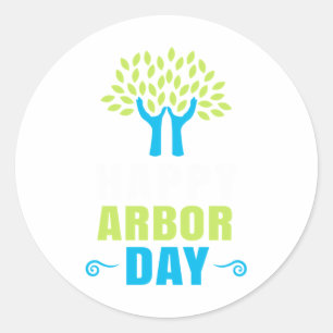 Happy Arbor Day Earth Recycling Save Environment Ronde Sticker