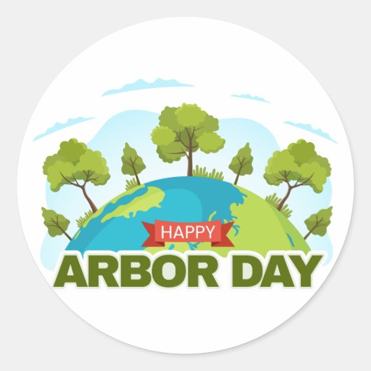 Happy Arbor Day Ronde Sticker (Voorkant)