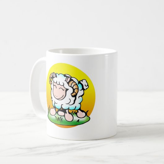 Happy Aries Ram Cartoon op Grass Koffiemok (Voorkant links)