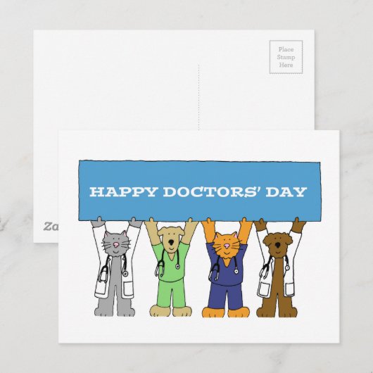 Happy Arts Day Cartoon Pets Briefkaart (Voorkant / Achterkant)