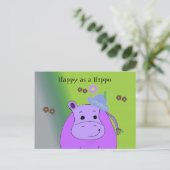 Happy as a Hippo - Paarse Hippopotamus Briefkaart (Staand voorkant)