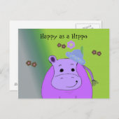 Happy as a Hippo - Paarse Hippopotamus Briefkaart (Voorkant / Achterkant)