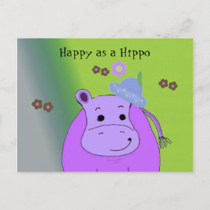 Happy as a Hippo - Paarse Hippopotamus Briefkaart
