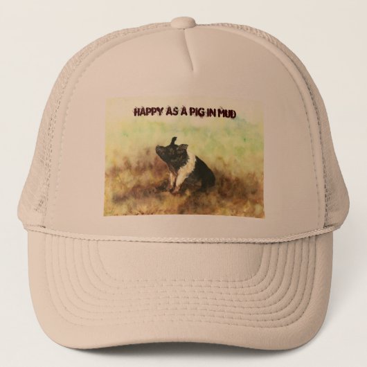 "Happy as a Pig in Mud" - Trucker Hat van Mannen Pet (Voorkant)
