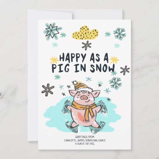 Happy As Pig in Sneeuwkerst Feestdagenkaart (Voorkant)