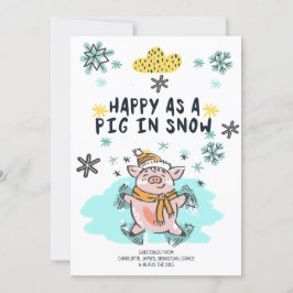 Happy As Pig in Sneeuwkerst Feestdagenkaart