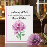 Happy August 21st Birthday Paarse Poppy Kaart<br><div class="desc">Deze elegante paarse papaver waterverf verjaardagskaart is een perfecte manier om een speciale 21e verjaardag te vieren. Met de geboortebloem van augustus, de klaproos, symboliseert het ontwerp kracht, schoonheid en een helder nieuw begin. De zachte paarse tinten voegen een sierlijke touch toe, waardoor het een zinvolle keuze is om dit...</div>