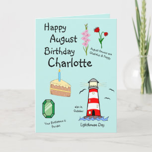 Happy August Birthday Gevouwen Wenskaart Kaart