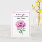 Happy August Verjaardag Paarse Poppy Kaart (Gele Bloem)