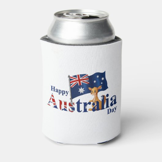 Happy Australia Day Cute Kangaroo Flag Blikjeskoeler (Blikje Achterkant)
