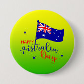Happy Australia Day Flag Green Gold Badge Ronde Button 7,6 Cm (Voorkant)