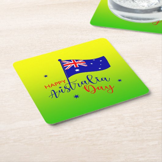 Happy Australia Day Flag Green Gold Kartonnen Onderzetters (Schuin)