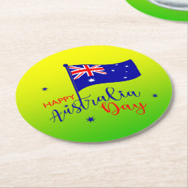 Happy Australia Day Flag Green Gold Ronde Kartonnen Onderzetter