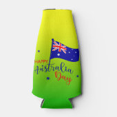 Happy Australia Day Flag Green Gold Stubby Flesjeskoeler (Voorkant)
