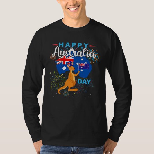 Happy Australia Day Kangaroo Australia Flag Down U T-shirt (Voorkant)