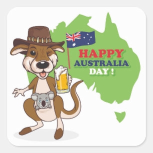 Happy Australia Day Kangoeroe Koala Vierkante Sticker