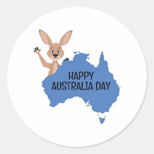 Happy Australia Day Kangoeroe Ronde Sticker (Voorkant)
