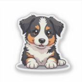 Happy Australian Shepherd Puppy – Chibi Art Sticker (Voorkant)