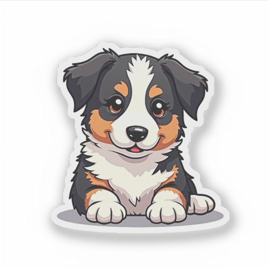 Happy Australian Shepherd Puppy – Chibi Art Sticker (Voorkant)