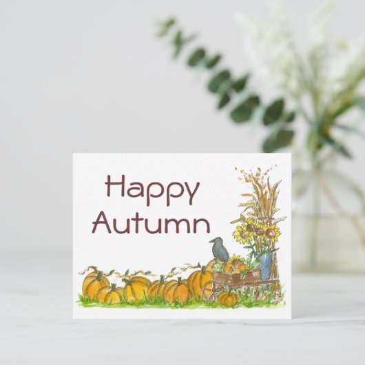 Happy Autumn Black Crow Pompoenen Oogst Briefkaart (Staand voorkant)