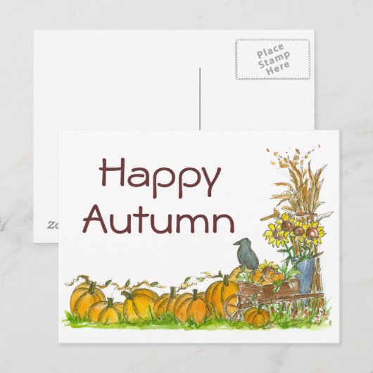 Happy Autumn Black Crow Pompoenen Oogst Briefkaart (Voorkant / Achterkant)