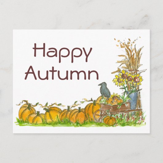 Happy Autumn Black Crow Pompoenen Oogst Briefkaart (Voorkant)