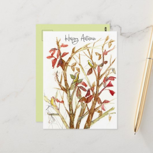 Happy Autumn Fall Colors Tree Birds Branches Briefkaart (Voorkant / Achterkant in situ)