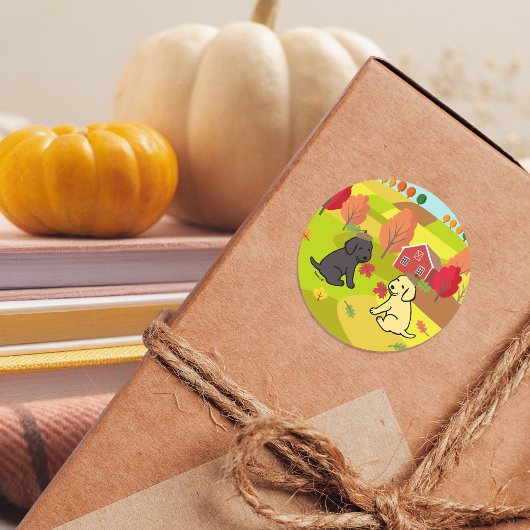 Happy Autumn Labrador Retriever Duo Glimlachend Ronde Sticker
