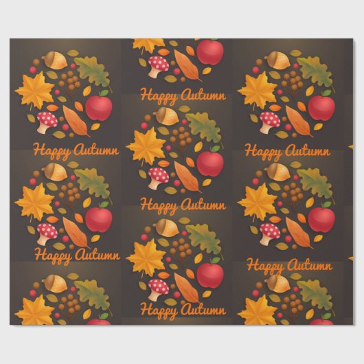 Happy Autumn Mushroom & Harvest Foliage Paper Cadeaupapier (Vlak)