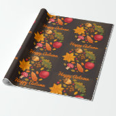 Happy Autumn Mushroom & Harvest Foliage Paper Cadeaupapier (Uitgerold)