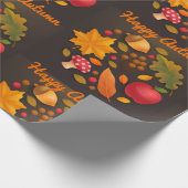 Happy Autumn Mushroom & Harvest Foliage Paper Cadeaupapier (Hoek)
