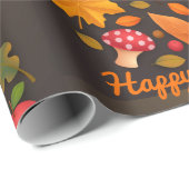 Happy Autumn Mushroom & Harvest Foliage Paper Cadeaupapier (Rol Hoek)
