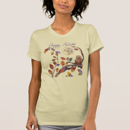 Happy Autumn Owl Moon en draaiende bladeren T-shirt