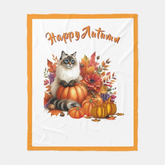 Happy Autumn Ragdoll Cat & Pumpkins Fleece Deken (Voorkant)