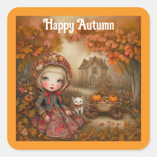 Happy Autumn Square Sticker (Voorkant)