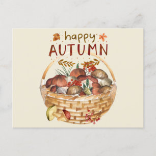 Happy Autumn Wild Mushroom Basket Harvest Briefkaart