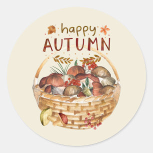 Happy Autumn Wild Mushroom Basket Harvest Ronde Sticker