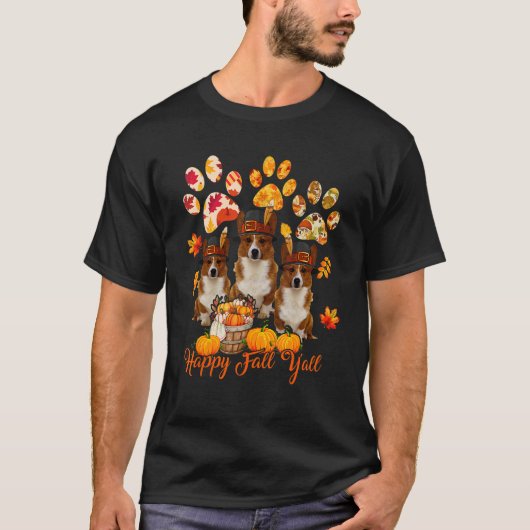 Happy Autumn Y'all Thanksgiving Three Corgis Herfs T-shirt (Voorkant)