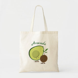 Happy Avocado en Avocado Pit Cartoon Characters Tote Bag
