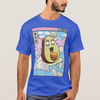 Happy Avocado Surfing Japanese Waves Kawaii Anime  T-shirt