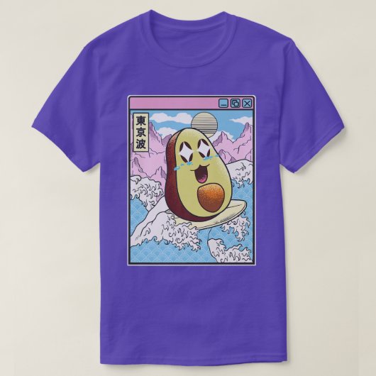 Happy Avocado Surfing Japanese Waves Kawaii Anime T-shirt (Design voorkant)