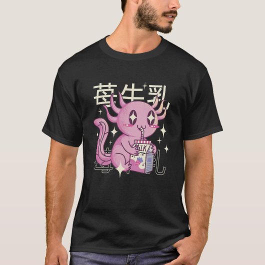 Happy Axolotl met aardbeienmelk Japan Style Ota T-shirt (Voorkant)